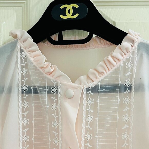 💰3/$15💰Vintage Baby Pink Sheer Peignoir dressing gown by Lorriane - Picture 7 of 17